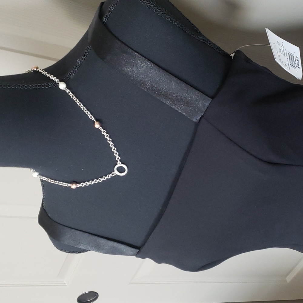 NWT DB Studio Black square neck crepe midi side slit dress size 2